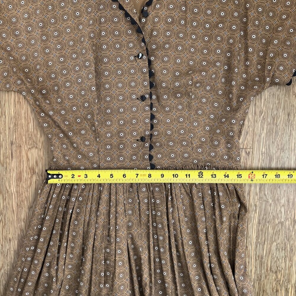 Mode O'Day 1950s Vintage Fit and Flare Midi Dress Brown Calico Print Size S/M - Picture 9 of 10